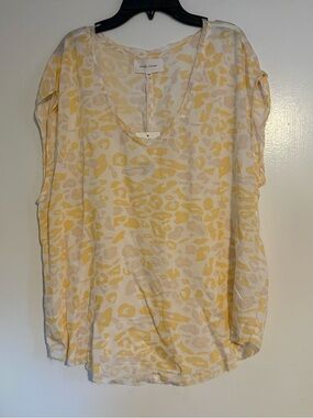 Dear John Yellow and Cream Leopard Print V-Neck Blouse